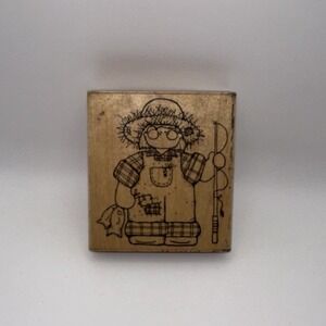 DOTS Lil Fisherman Q207 Fishing Boy Country Vintage Wood Mount Rubber Stamp